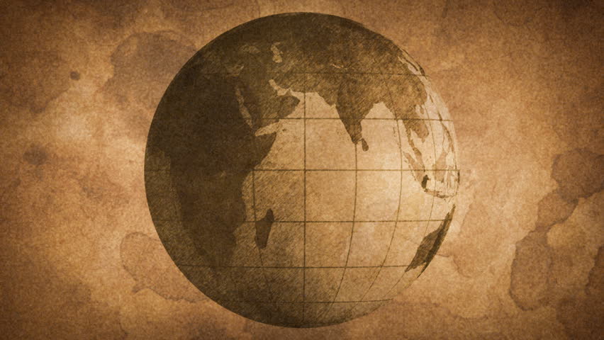 globe sketched on old paper grunge loop background