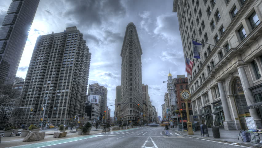 NEW YORK CITY - FEB 12: HDR Timelapse of the Crossing at Flatiron Building at daytime on February 12, 2012 in New York City, USA. 