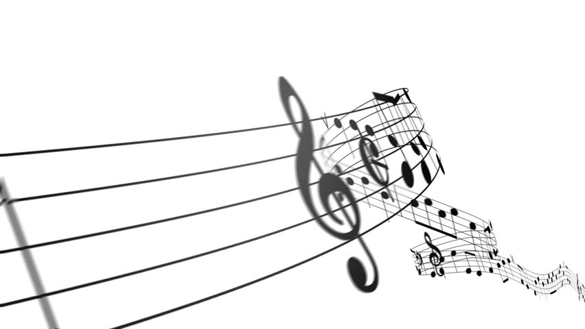 Music notes flowing on white background. Seamless animation. HD 1080.