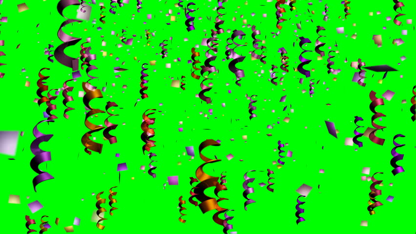 3d Confetti falls from the sky - green screen