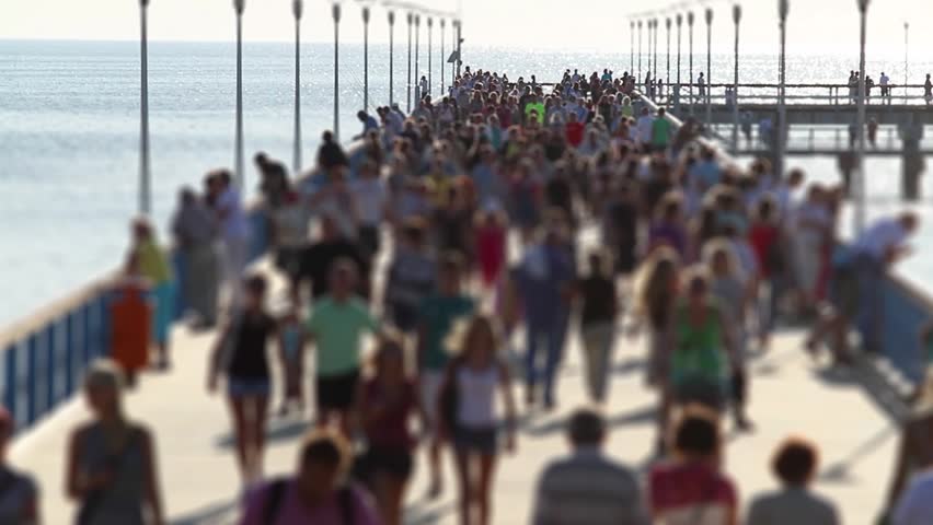 crowded pier, tilt-shift