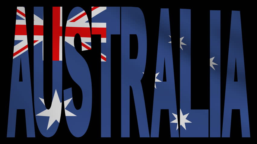 Australia text with fluttering flag animation