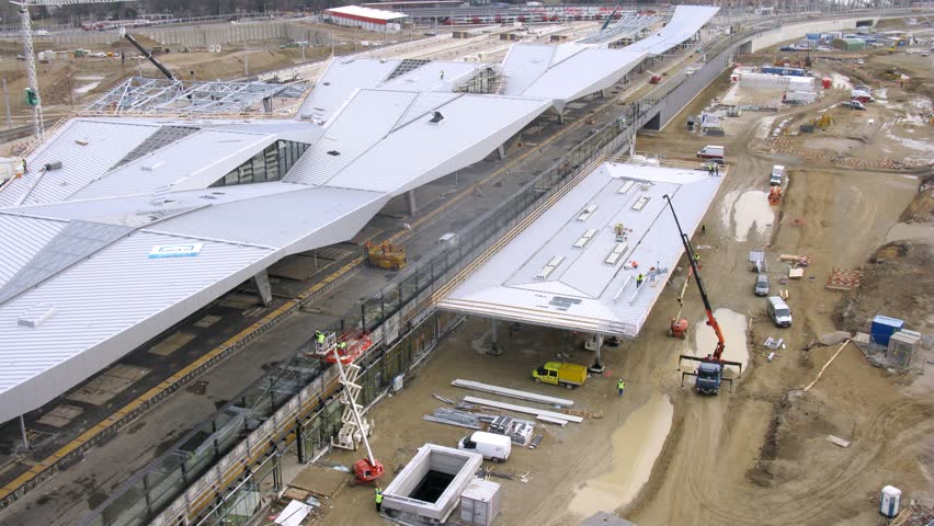 VIENNA - FEB 20: (Timelapse View) Workers do reconstruction of southern station Sudbahnhof in Vienna, on Feb 20, 2012 in Vienna, Austria. Wien Sudbahnhof - since 2007 in condition of reconstruction,