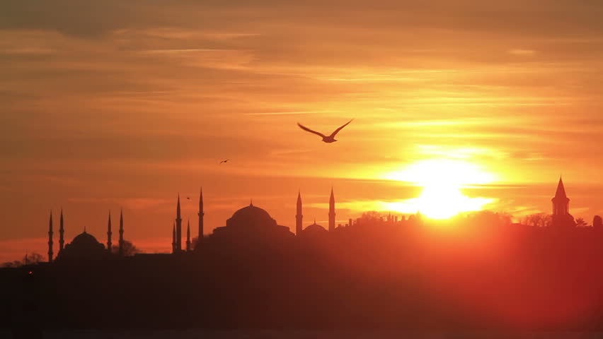 Istanbul, Sarayburnu. In the distance are such landmarks as Blue Mosque, Hagia Sophia and Topkapi Palace

