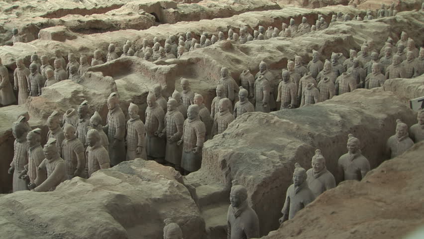 Terracotta Soldiers in Trenches,  Xi'an, Shaanxi Province, China, zoom in. Format: NTSC HDV Compression: MotionJPEG-A Camera: Sony HVR-Z1U Size: 1080i (1920 x 1080) Sound: No