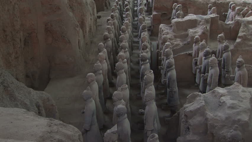Terracotta Soldiers in Trenches,  Xi'an, Shaanxi Province, China, zoom in, profile. Format: NTSC HDV Compression: MotionJPEG-A Camera: Sony HVR-Z1U Size: 1080i (1920 x 1080) Sound: No