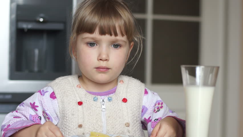 Girl rejecting food. She does not want to eat