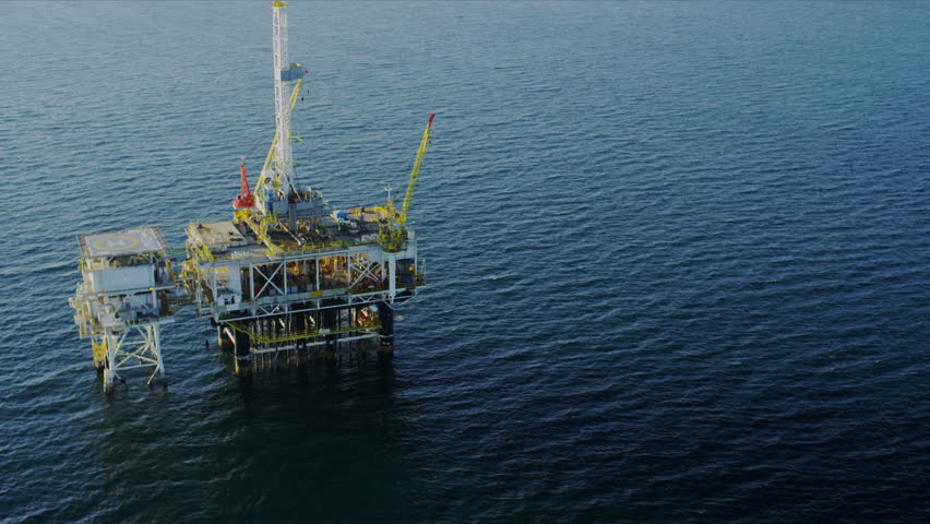 Aerial view of deep water oil production platform, America, USA