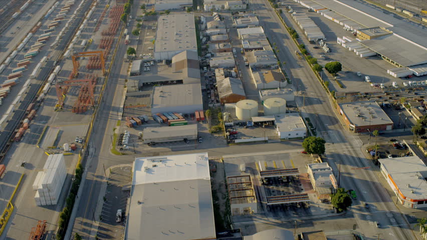Aerial view of rail freight container terminal, North America, USA