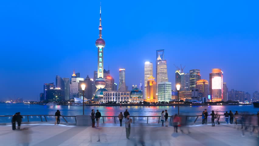 Shanghai Pudong viewed from the Bund, China. Timelapse(Zoom In).
