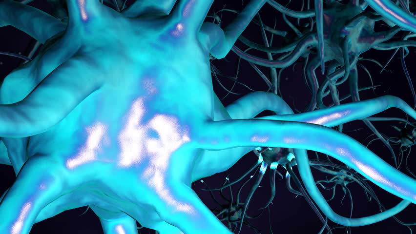 Digital computer motion graphic of an axon, slender projection of a nerve cell or neuron