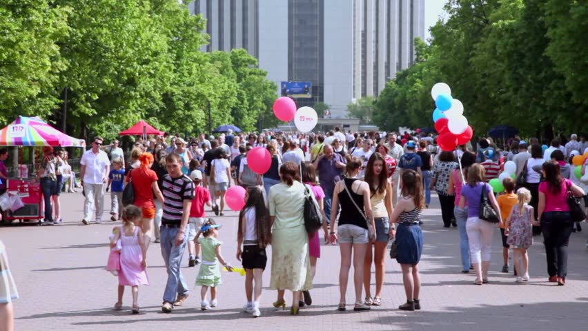 MOSCOW - MAY 25:  lot of people in park Sokolniki at summer day on May 25, 2011 in Moscow, Russia. At site of todays park were royal falcon hunting in XVI-XVII centuries