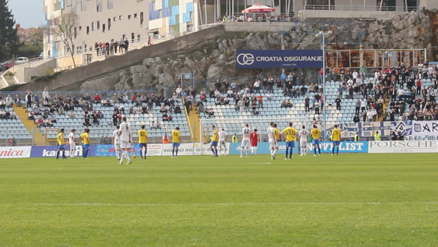 RIJEKA, CROATIA - MARCH 25: Soccer match between HNK Rijeka and NK Inter Zapresic (1. Croatian Football league) on March 25, 2012 in Rijeka, Croatia. Damir Kreilach scores from penalty shot.