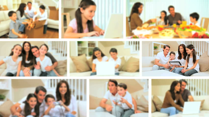 Montage clips of modern technology lifestyle of a young Caucasian family