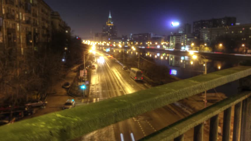 Moscow city night. Time lapse.