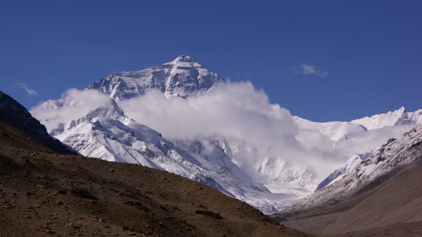 Timelapse of Mount Everest, Himalayas, Tibet.