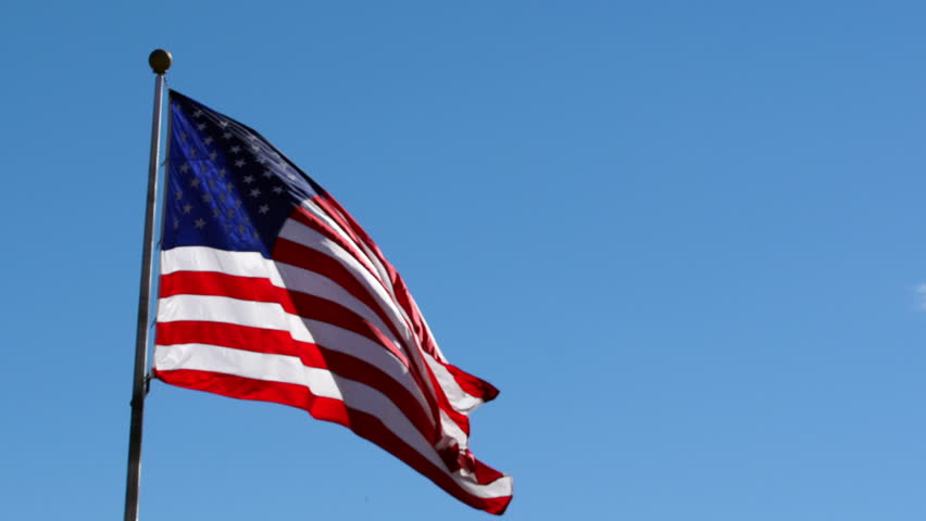 Looking At Flag Pole With American Flag Waving Stock Footage Video