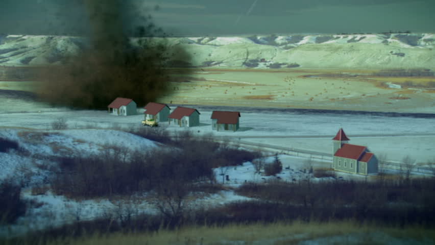 A tornado destroying houses