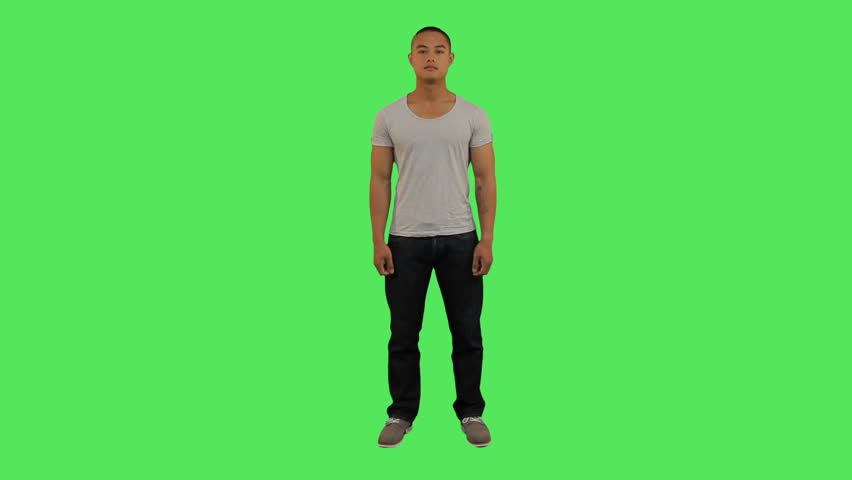 Portrait of male looking to camera , greenscreen 
