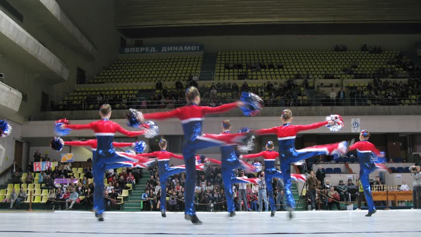MOSCOW - MAR 24: (Timelapse View) Cheernika team participates in Annual competitions of Championship of Moscow on cheerleading in Dynamo sports palace, on March 24, 2012 in Moscow, Russia