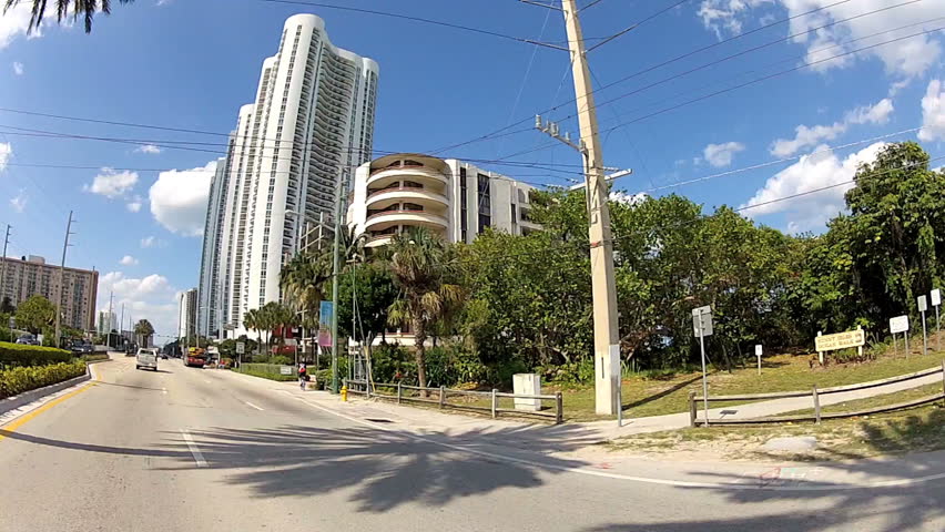 MIAMI, FL - APRIL 28: Drivers point of view of Sunny Isles Beach, April 28, 2012 in Miami, FL. 