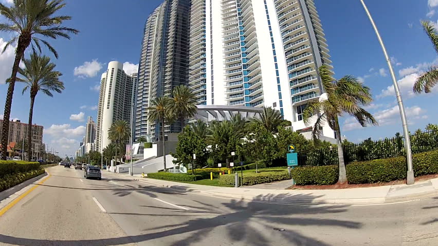 MIAMI, FL - APRIL 28: Drivers point of view of Sunny Isles Beach, April 28, 2012 in Miami, FL. 