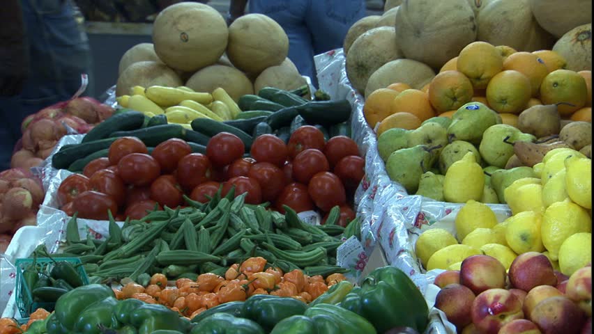 Fruits on counter in DC farmers market, Washington, D.C.