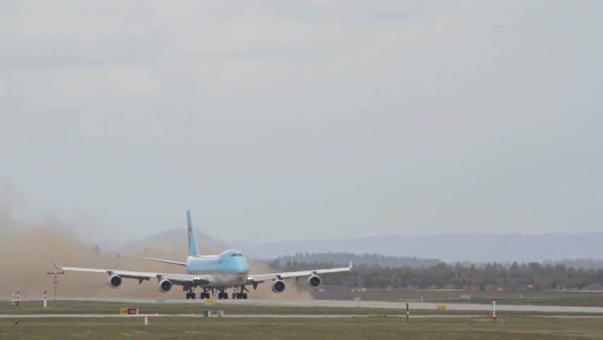 OSLO, NORWAY - MAY 2012: Korean Air Cargo, Boeing 747-400 freight airplane take off from Oslo Airport, Norway