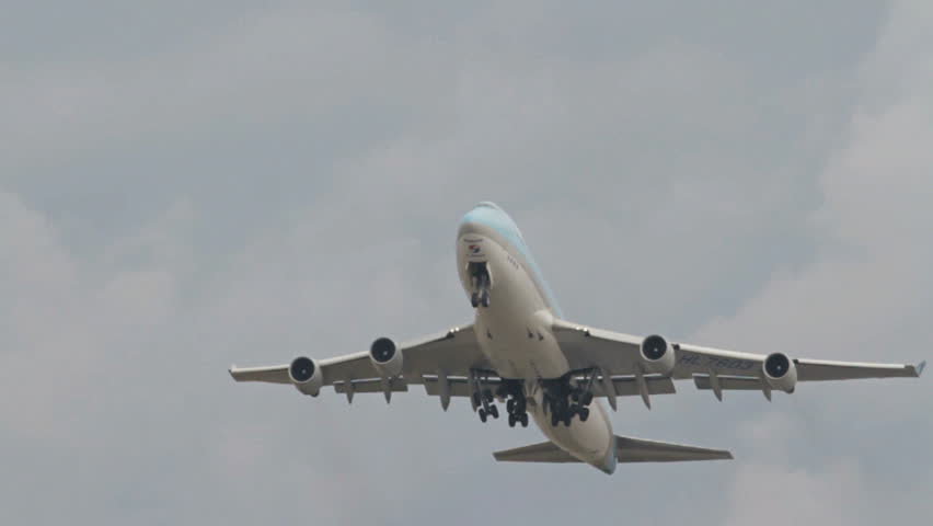 OSLO, NORWAY - MAY 2012: Korean Air Cargo, Boeing 747-400 freight airplane take off from Oslo Airport, Norway