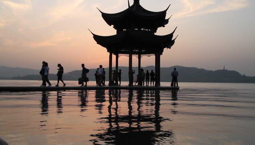 Sanset on the West lake in Huangzhou, China