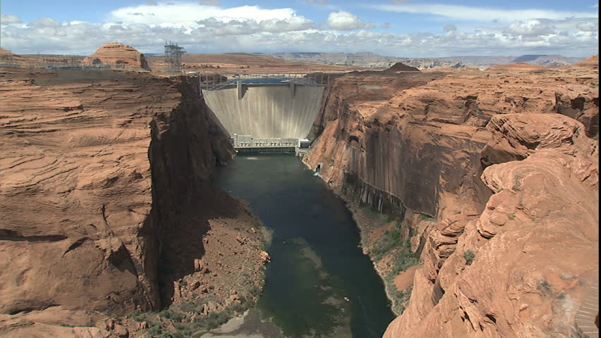  pan down Colorado river in glen canyon to looking down river
