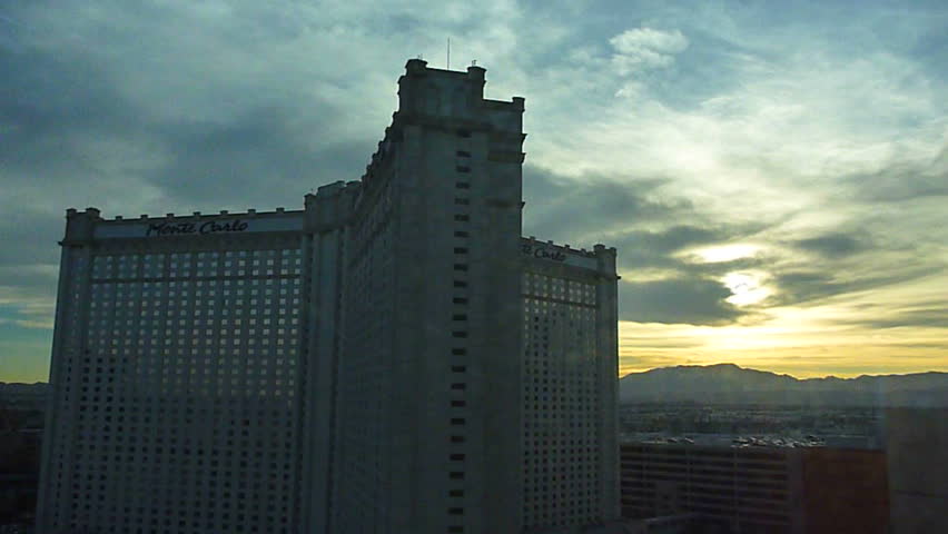 LAS VEGAS, NEVADA - CIRCA APRIL 2011: Las Vegas Monte Carlo resort and casino time lapse near sunset.