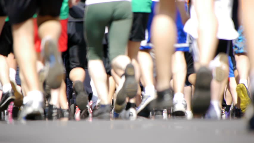 HD - Marathon. Feet of people Close Up