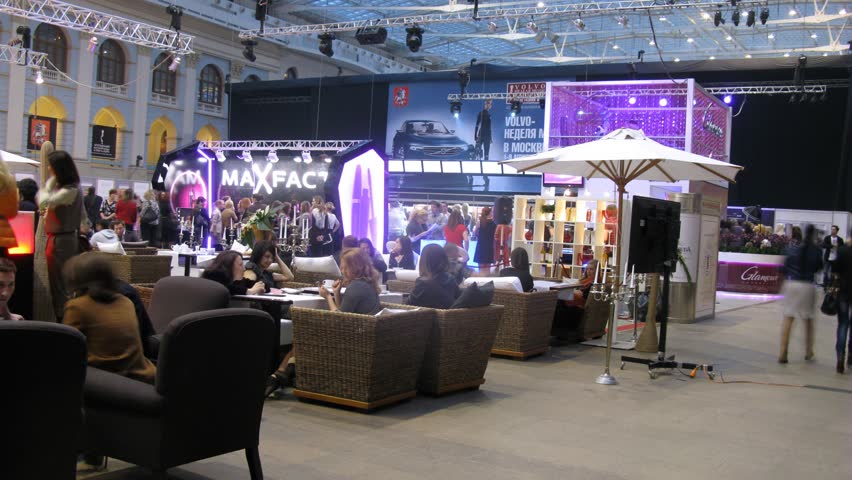 MOSCOW - APR 8: (Timelapse View) Visitors have rest in bar on VOLVO - Week of fashion in Moscow in Gostini dvor, on April 8, 2012 in Moscow, Russia