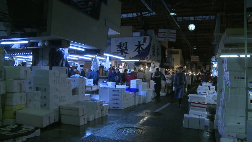 TOKYO, JAPAN - CIRCA 2008: Tsukiji wholesale fish market in Tokyo