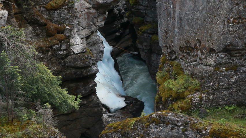 River gorge and river deep in Maligne Canyon, Banff National Park, Alberta, Canada.