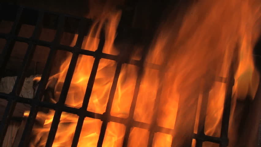 BBQ Fire Burning in Outdoor Grill