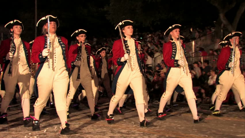 SAN ANTONIO TEXAS CIRCA 2008: Annual Fiesta night Flambeau parade brings economic boom to south Texas. Marching bands participate from nationwide. Boys and girls dressed in vintage patriot uniforms.