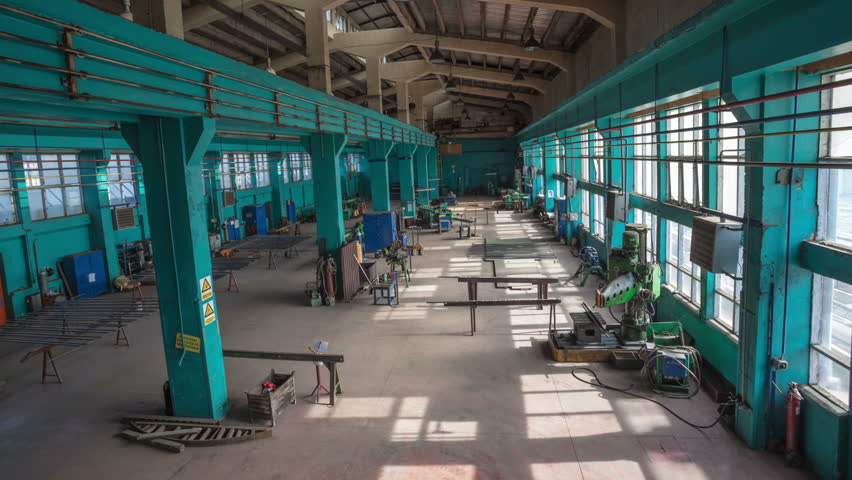 Old abandoned factory hall - timelapse.