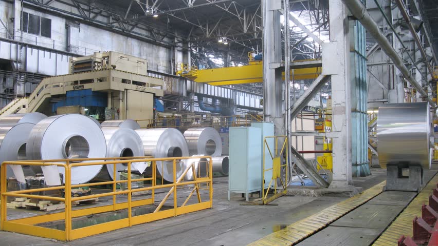 SAMARA - MAY 4: (Timelapse View) Roll of aluminum moves on special rails in production shop of rolling mill, on May 4, 2012 in Samara, Russia