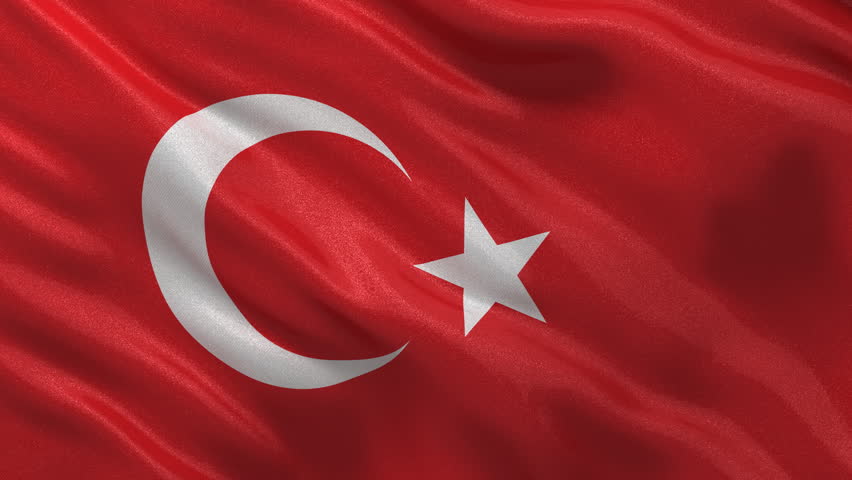 Seamless loop of the Turkish flag waving in the wind with highly detailed fabric texture