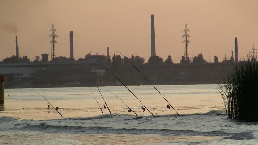 Fishing polls on city scape