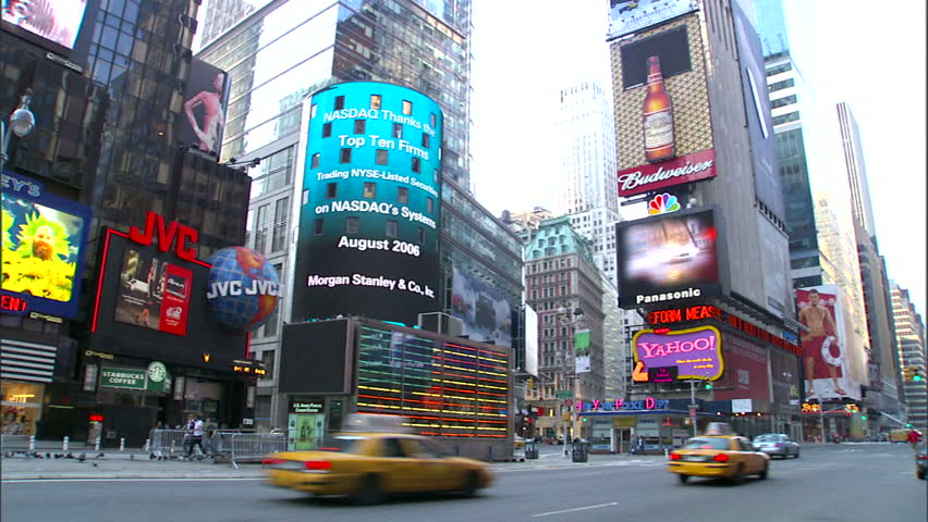 New York, NY - CIRCA 2006: Traffic goes down the street in Times Square during the day, when it is least crowded