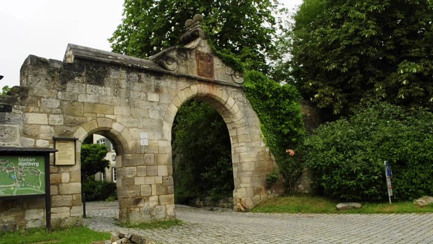 entrance to the medieval abbey Adelberg in Germany founded by the emperor Barbarossa in the 12th century