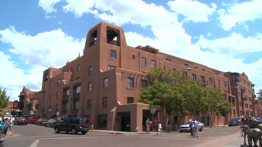 SANTA FE, N.M. - CIRCA 2010 -  Traditional adobe building populate downtown Santa Fe, New Mexico.