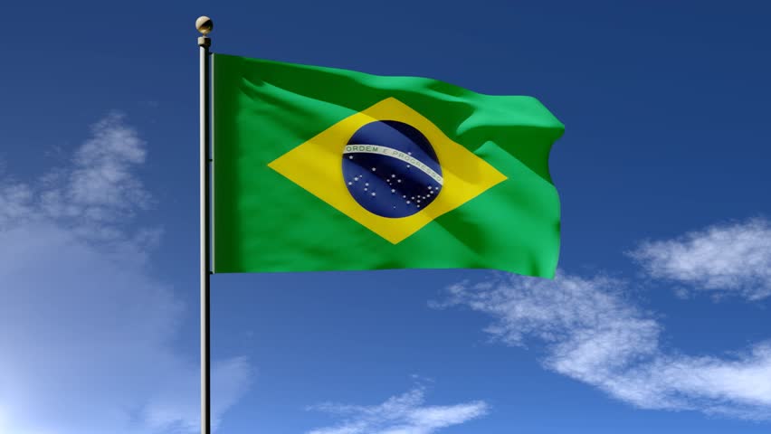 Flag Of Brazil Waving. Front Sunlight, Seamless Loop, High Definition 