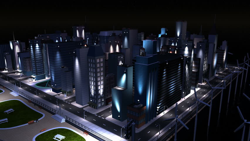 3D view of sustainable clean energy used to power electricity for city lighting