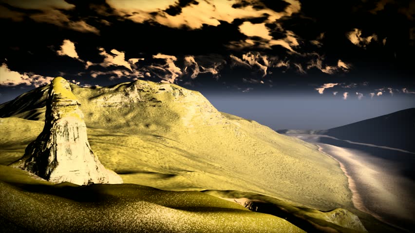 Winding river bed in the mountains 