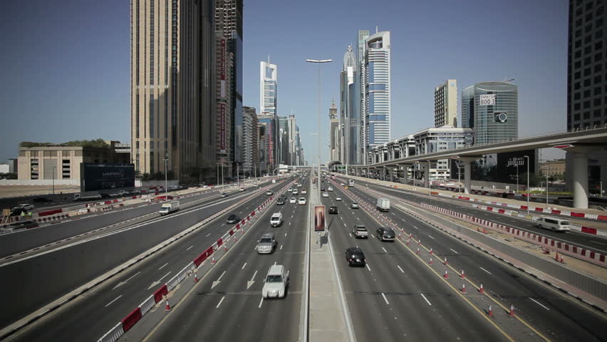 DUBAI, UNITED ARAB EMIRATES - CIRCA MAY 2011: Sheikh Zayed Rd, traffic and new high rise buildings along Dubai's main road.