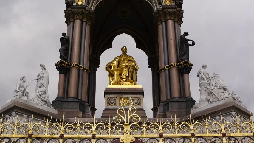 The Albert Memorial is situated in Kensington Gardens, London. The memorial was designed by Sir George Gilbert Scott in the Gothic revival style. Includes camera move.